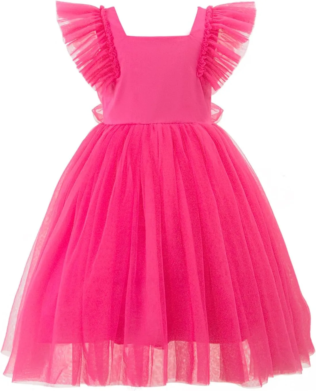 KARETT Toddler Girls Dress Tutu Tulle Flower Party Dress Ruffled Sleeve Dresses Little Girl Kids Wedding Birthday Princess