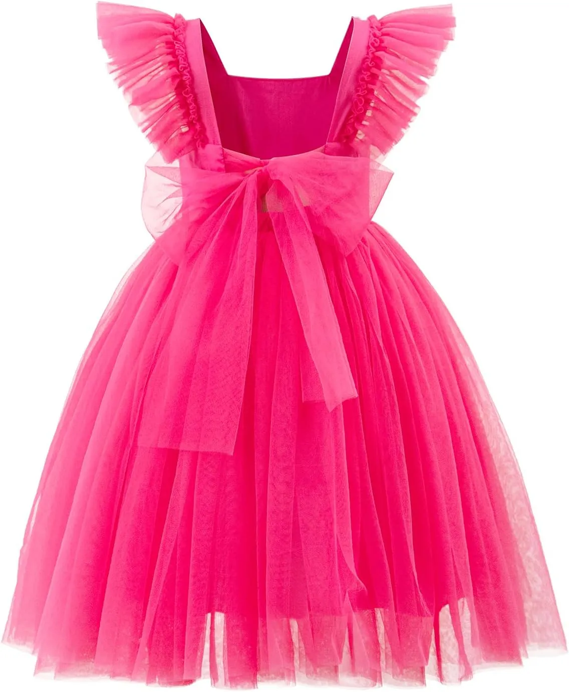 KARETT Toddler Girls Dress Tutu Tulle Flower Party Dress Ruffled Sleeve Dresses Little Girl Kids Wedding Birthday Princess