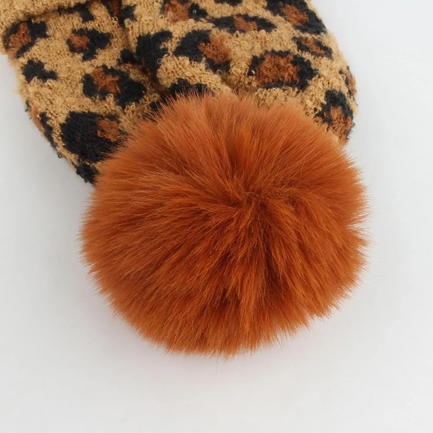 Kids Toddler Winter Beanie Hats Gloves Long Scarf Leopard Print Warm Knit Set Pompom Beanie Neck Warmer Mittens Gifts