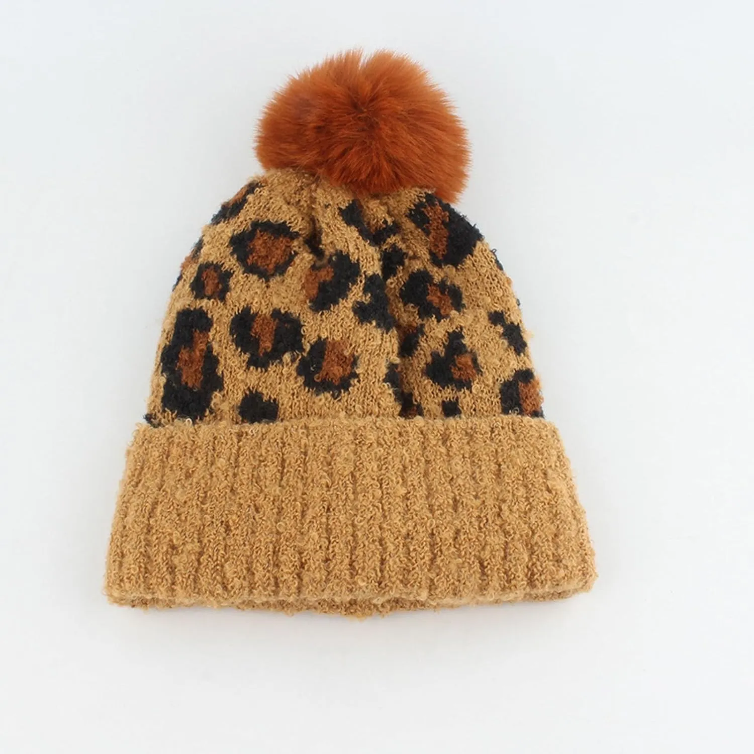 Kids Toddler Winter Beanie Hats Gloves Long Scarf Leopard Print Warm Knit Set Pompom Beanie Neck Warmer Mittens Gifts