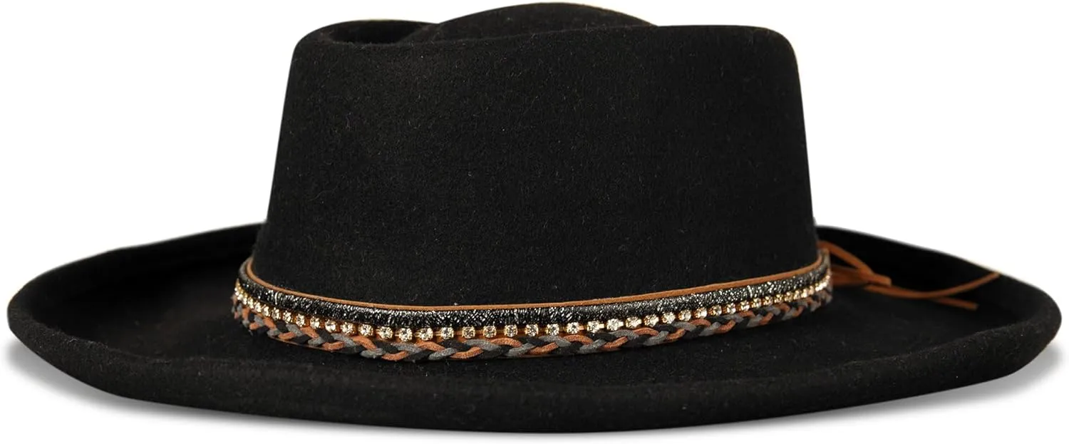 Lucky Brand Women's Wool Felt Fabric Wide Brim Ranger Boater Adjustable Hat (One Size Fits Most)