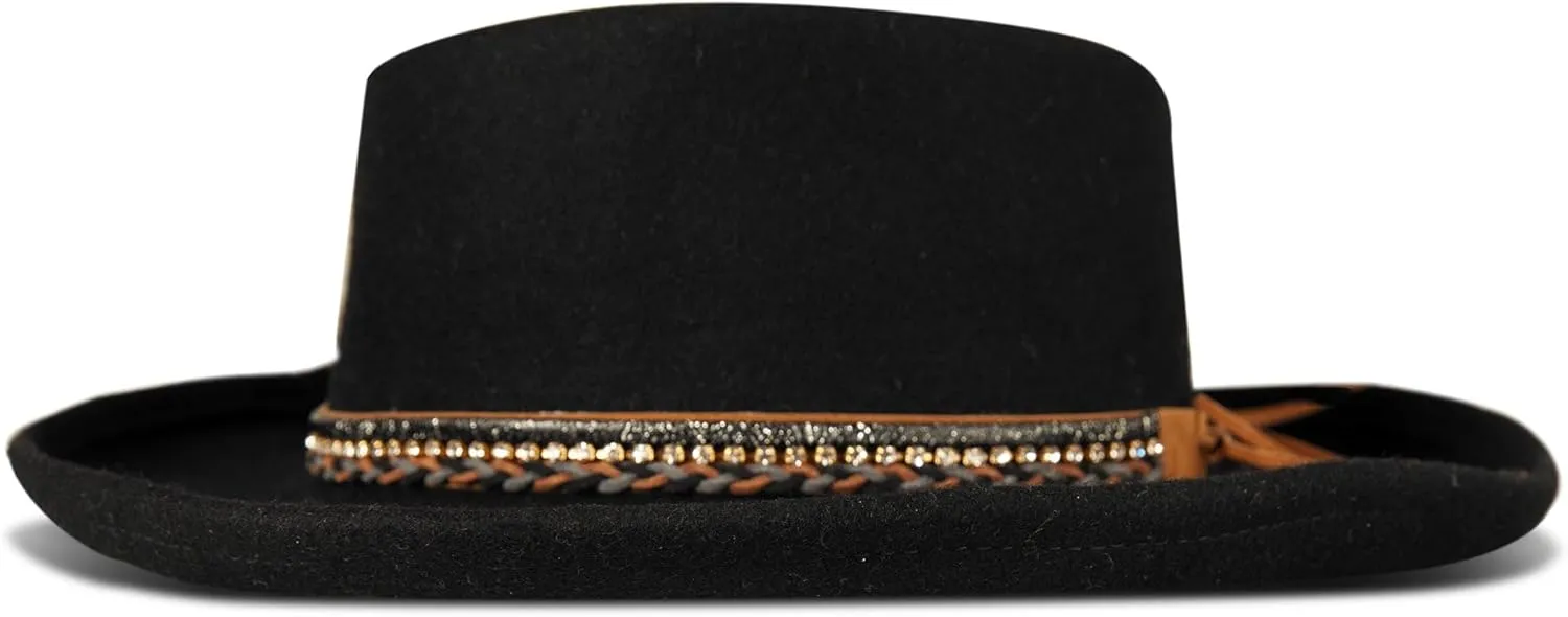 Lucky Brand Women's Wool Felt Fabric Wide Brim Ranger Boater Adjustable Hat (One Size Fits Most)