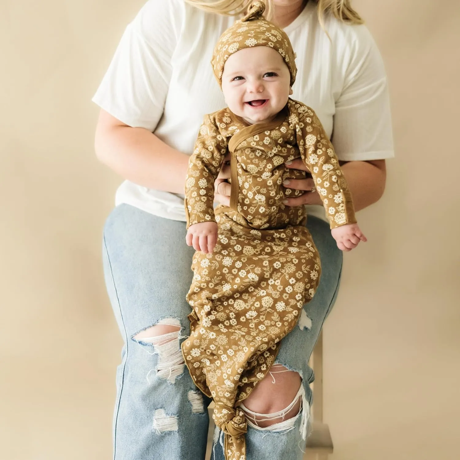 MakeMake Organics GOTS Certified Organic Cotton Kimono Knotted Blanket Tie Swaddle Hat Set Mittens Baby Boys Girls