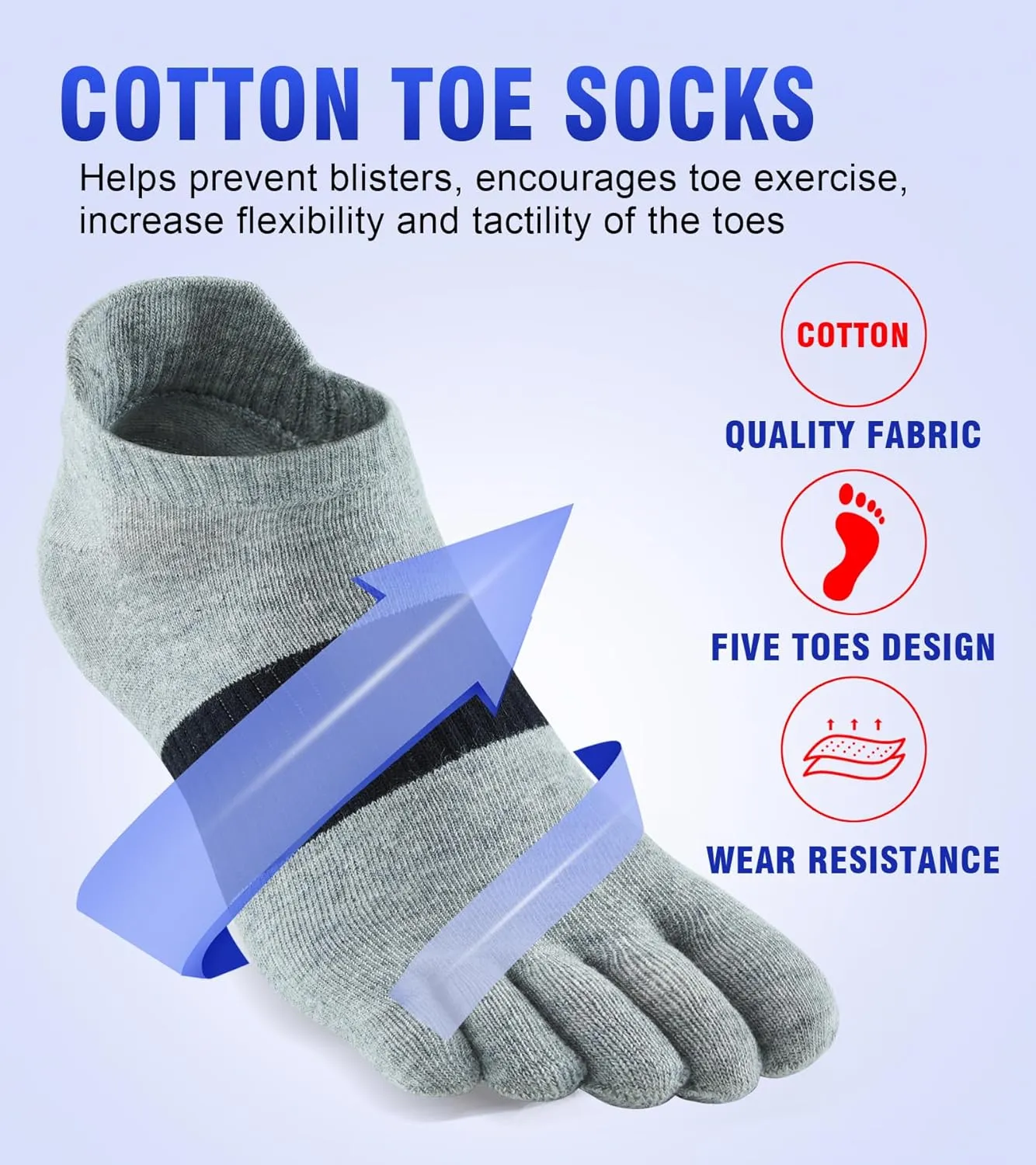 Men Toe Socks No Show Low Cut Athletic Wicking Cotton 5 Finger Split Toe 6 Pack