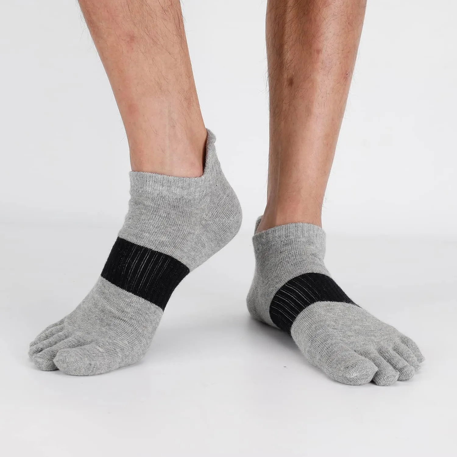 Men Toe Socks No Show Low Cut Athletic Wicking Cotton 5 Finger Split Toe 6 Pack