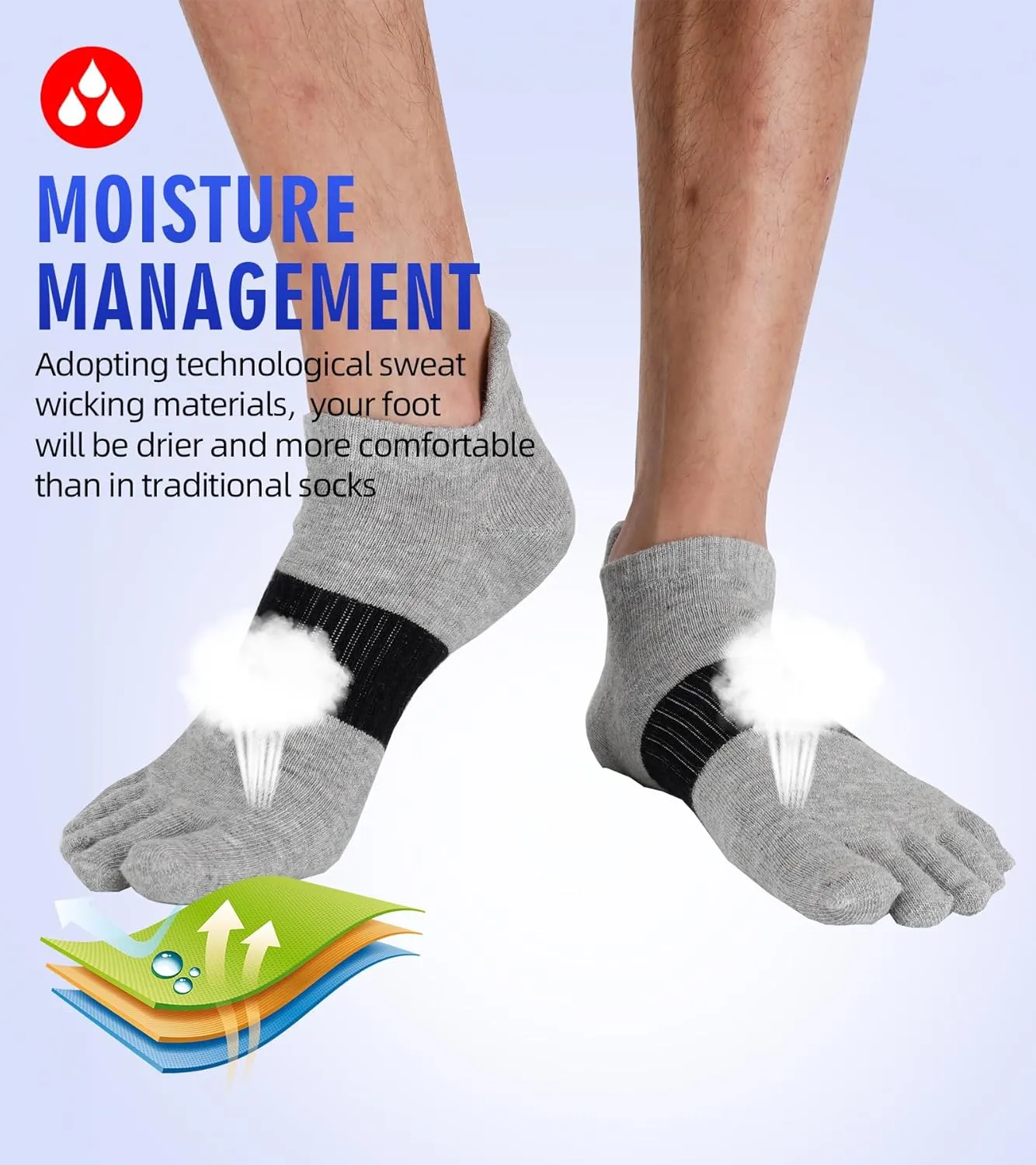 Men Toe Socks No Show Low Cut Athletic Wicking Cotton 5 Finger Split Toe 6 Pack