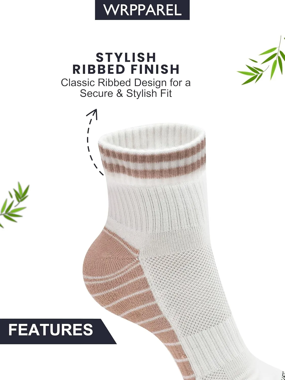 Mens Bamboo Rayon White Ankle Running Socks with Arch Support Moisture Wicking Coshioned Athletic 3 Pairs Size 9-12
