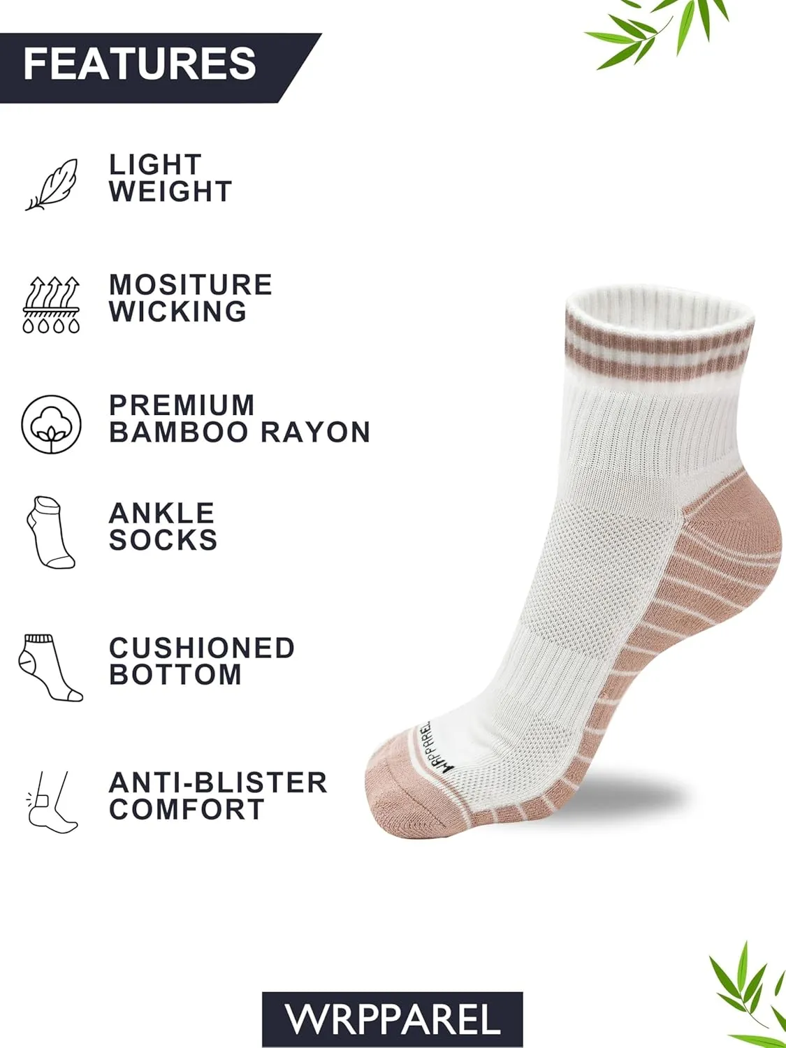 Mens Bamboo Rayon White Ankle Running Socks with Arch Support Moisture Wicking Coshioned Athletic 3 Pairs Size 9-12