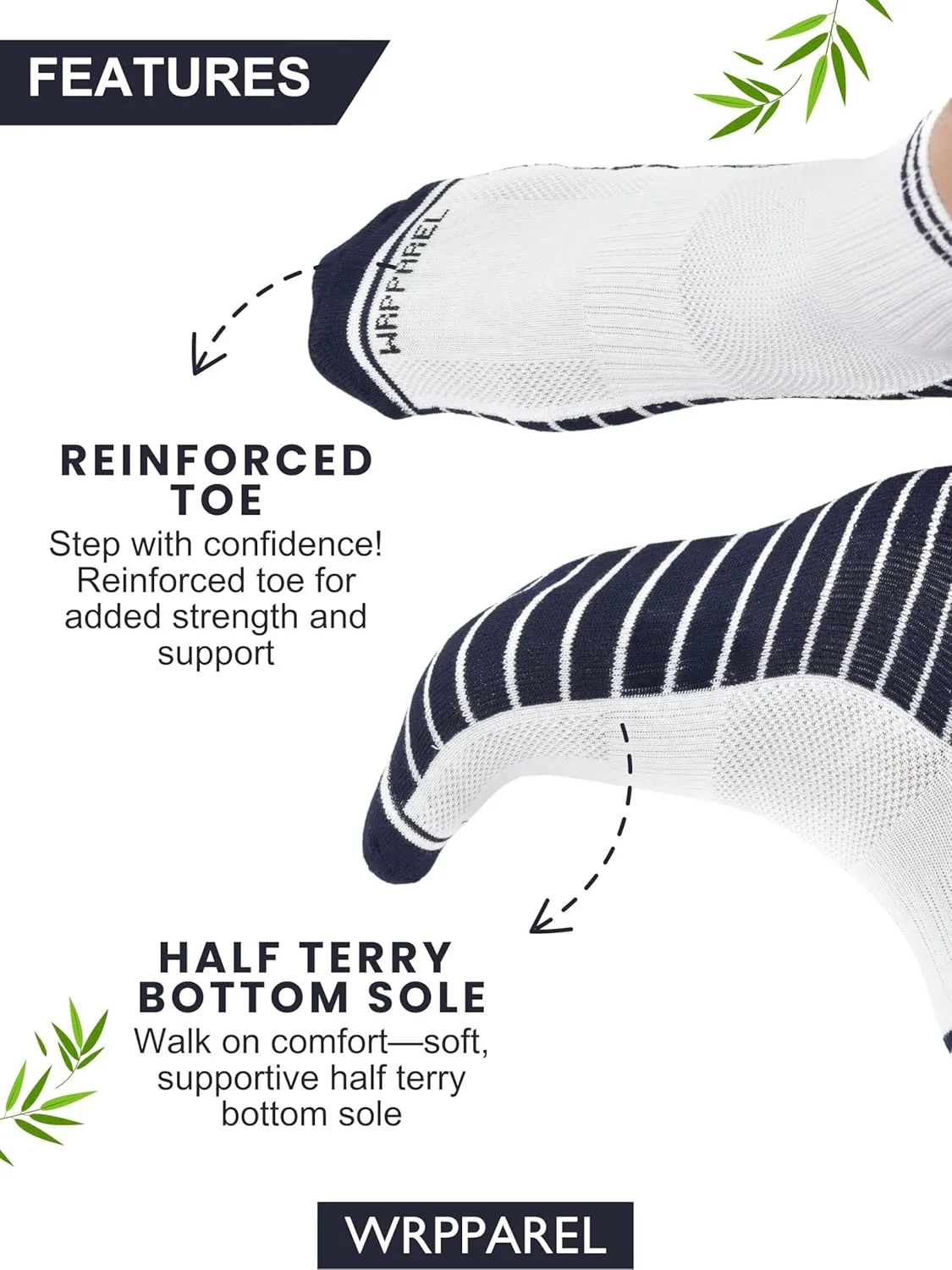 Mens Bamboo Rayon White Ankle Running Socks with Arch Support Moisture Wicking Coshioned Athletic 3 Pairs Size 9-12