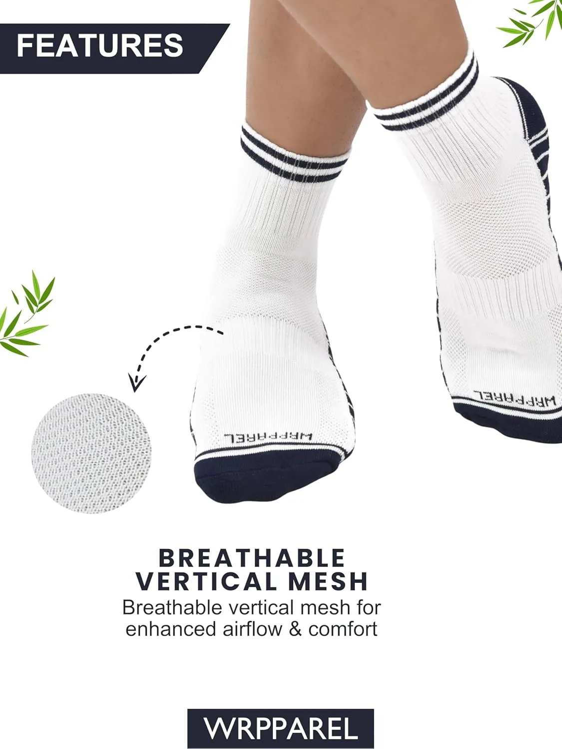 Mens Bamboo Rayon White Ankle Running Socks with Arch Support Moisture Wicking Coshioned Athletic 3 Pairs Size 9-12