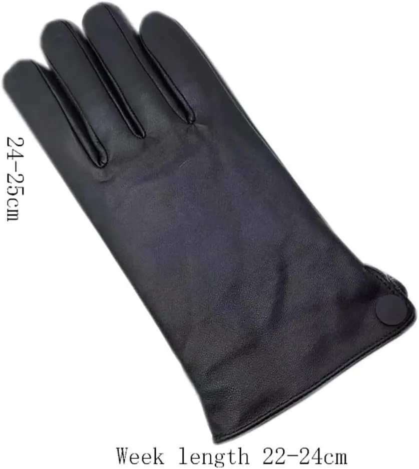 Niiyyjj Men'S Sheepskin Gloves Outdoors Thick Wool White Lining Warm Driving Riding Leather Gloves