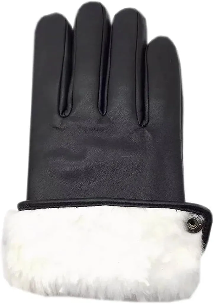 Niiyyjj Men'S Sheepskin Gloves Outdoors Thick Wool White Lining Warm Driving Riding Leather Gloves