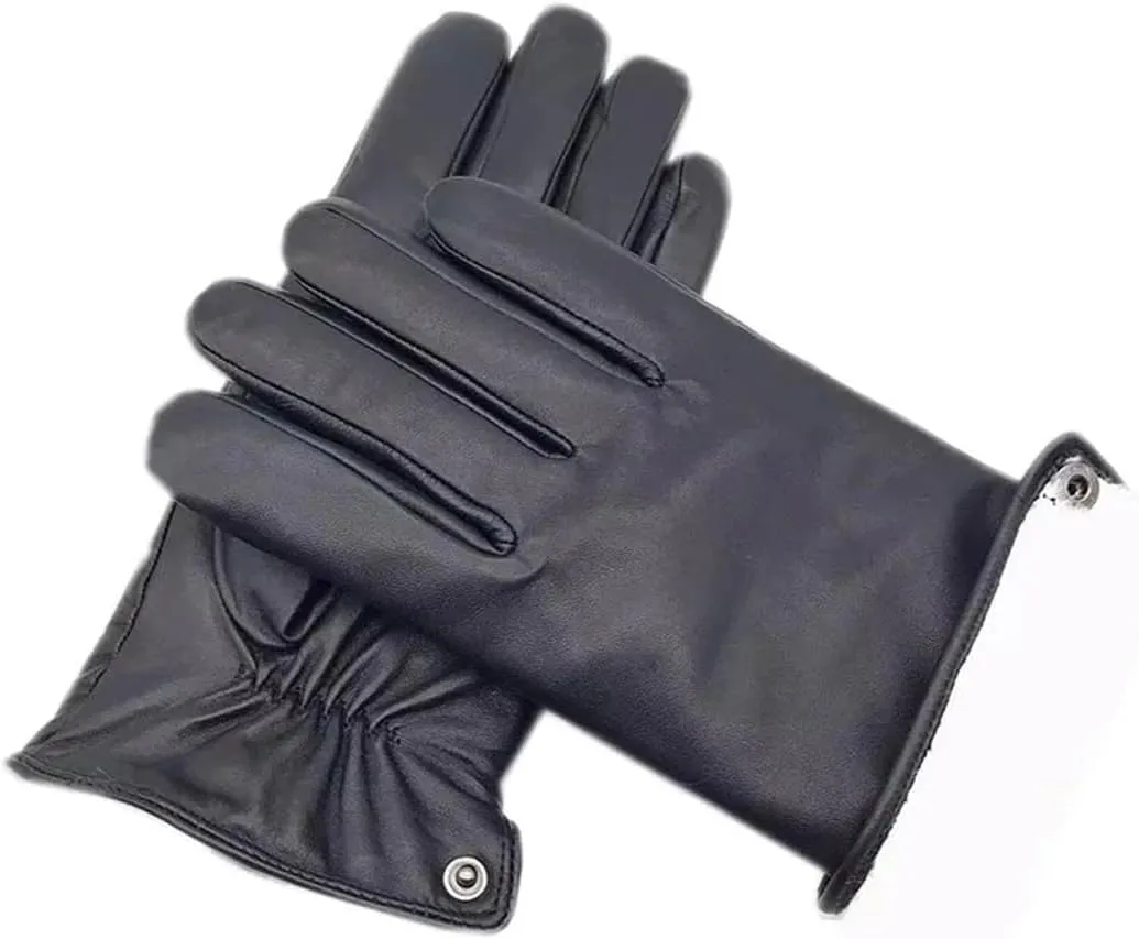 Niiyyjj Men'S Sheepskin Gloves Outdoors Thick Wool White Lining Warm Driving Riding Leather Gloves