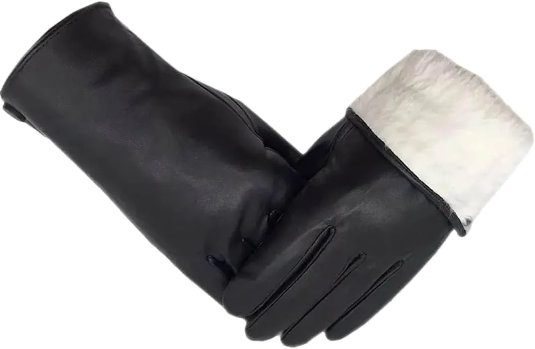 Niiyyjj Men'S Sheepskin Gloves Outdoors Thick Wool White Lining Warm Driving Riding Leather Gloves