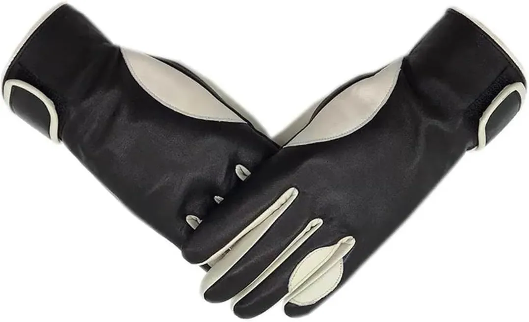 Niiyyjj Winter Men'S Sheepskin Gloves Wool Lining Machine Sewing Warm Driving Riding Leather Gloves