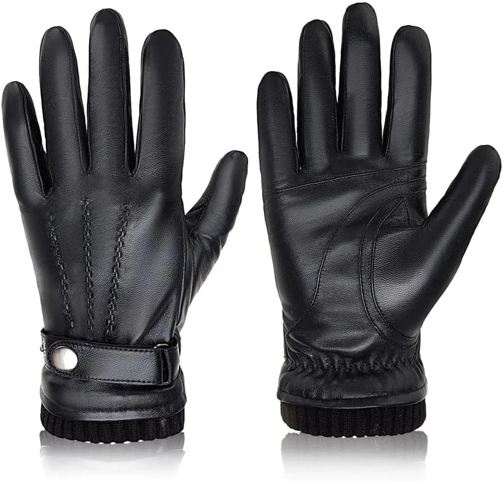 Niiyyjj Winter Sheepskin Leather Men Warm Gloves with Cashmere Lining Driving Cycling Ski Gloves
