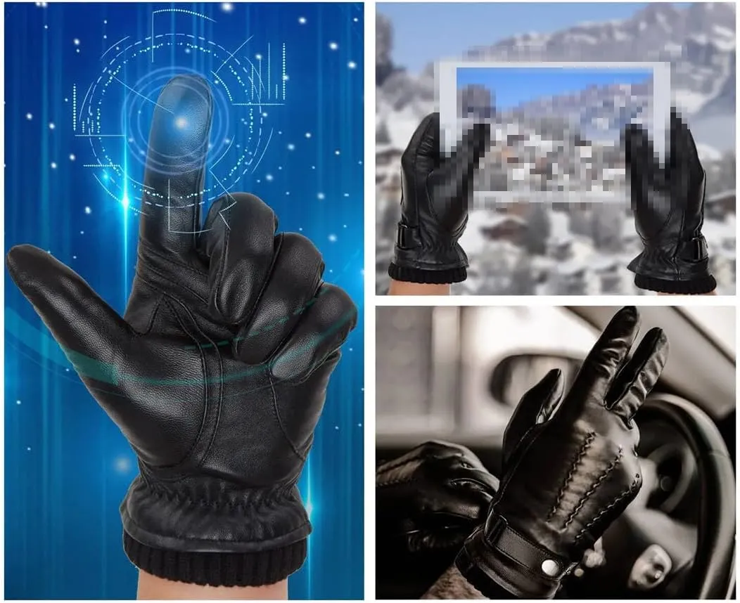 Niiyyjj Winter Sheepskin Leather Men Warm Gloves with Cashmere Lining Driving Cycling Ski Gloves