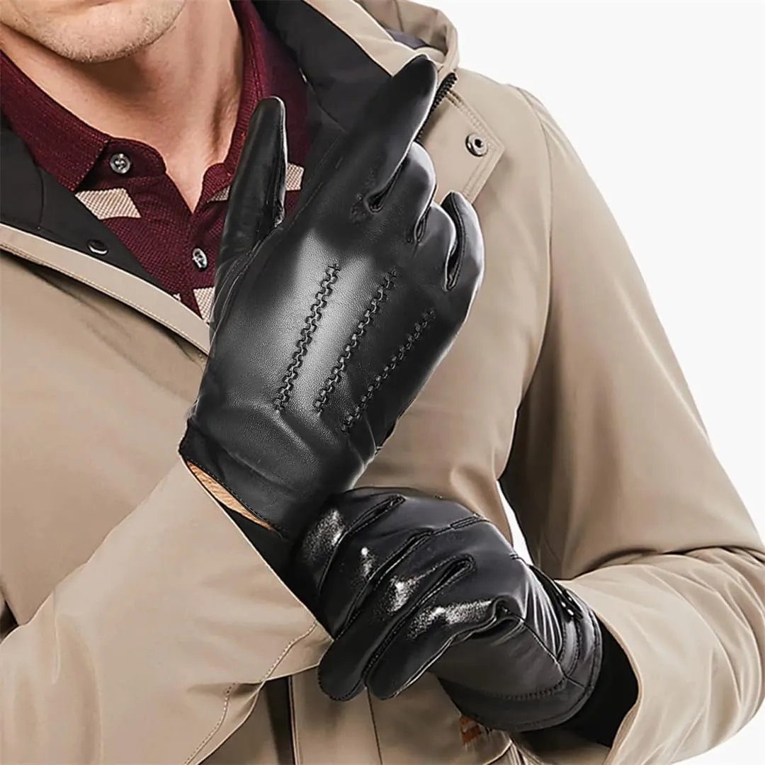 Niiyyjj Winter Sheepskin Leather Men Warm Gloves with Cashmere Lining Driving Cycling Ski Gloves