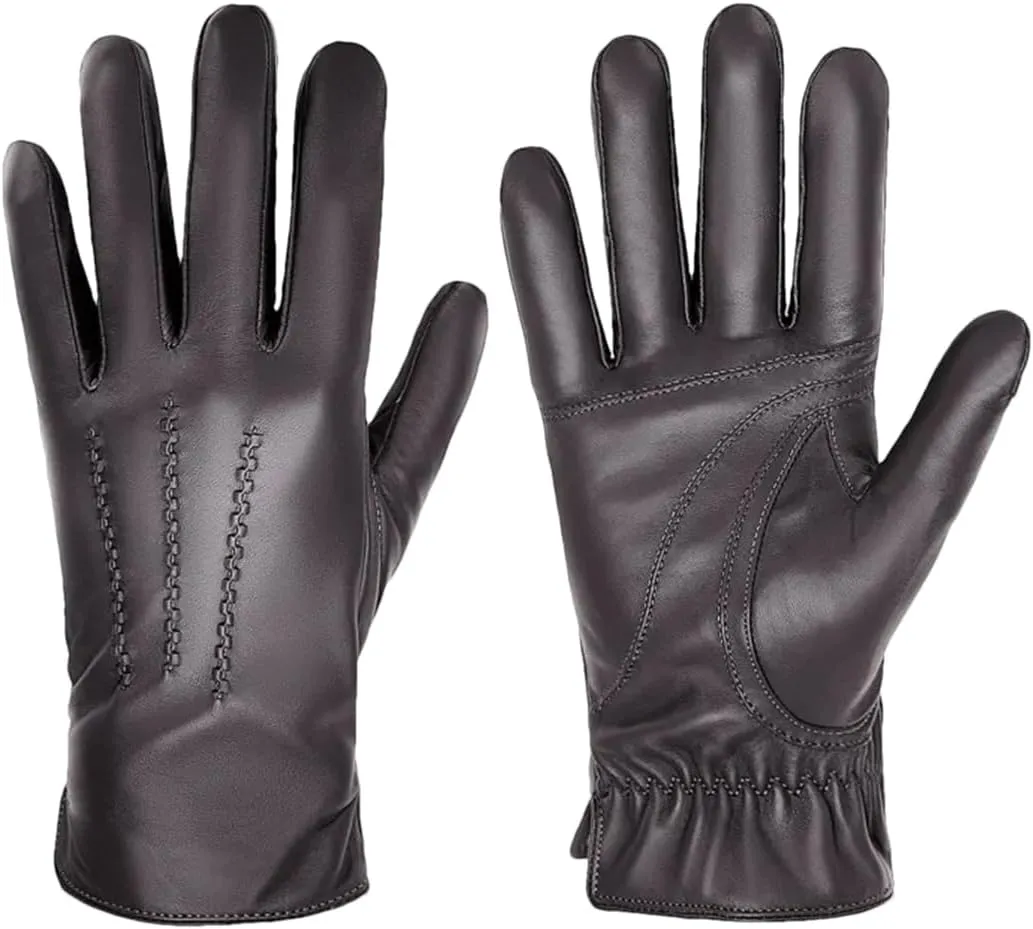 Niiyyjj Winter Sheepskin Leather Men Warm Gloves with Cashmere Lining Driving Cycling Ski Gloves