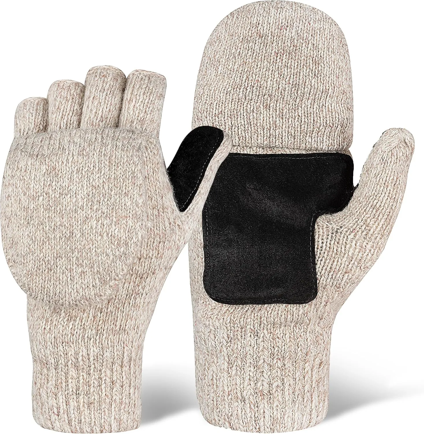 OutdoorEssentials Fingerless Winter Gloves Convertible Mittens for Men & Women - Warm Knit Flip Top Wool Mitten Gloves
