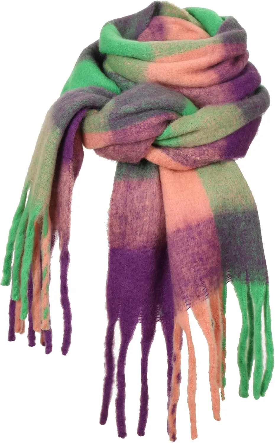 Oversized Blanket Scarf for Women Winter Fall Chunky Plaid Soft Cashmere Feel Thick Scarves with Fringed