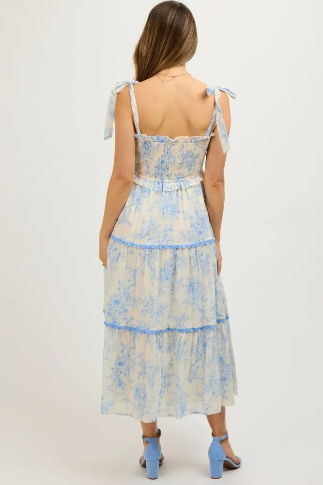 PinkBlush Floral Sleeveless Ruffle Tiered Maternity Midi Dress