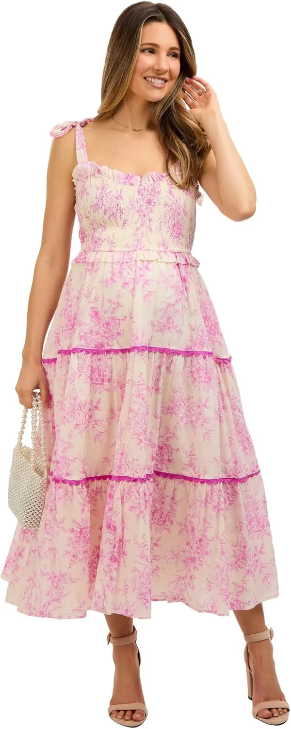 PinkBlush Floral Sleeveless Ruffle Tiered Maternity Midi Dress