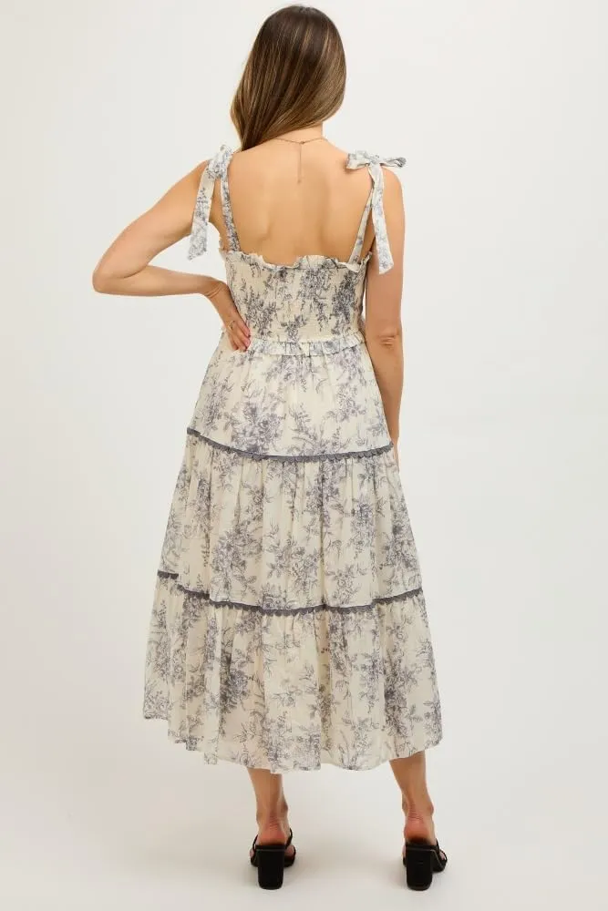 PinkBlush Floral Sleeveless Ruffle Tiered Maternity Midi Dress