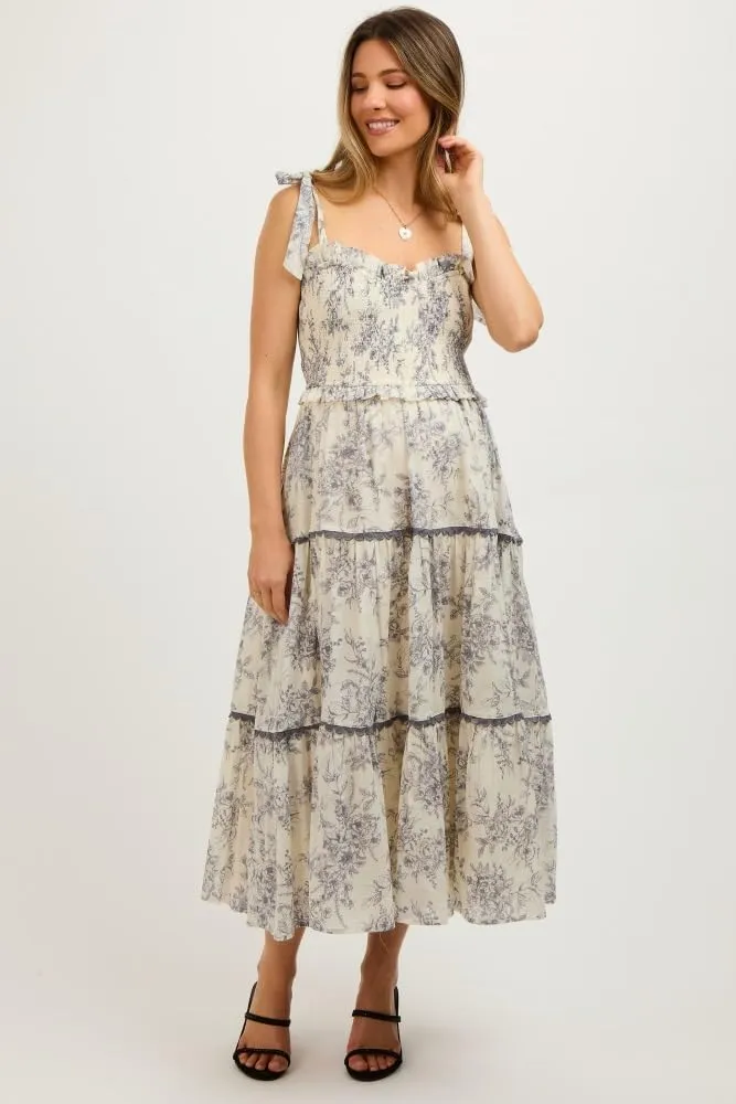 PinkBlush Floral Sleeveless Ruffle Tiered Maternity Midi Dress