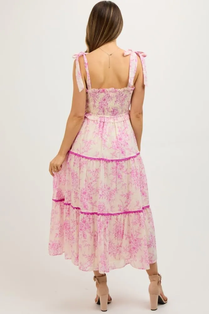 PinkBlush Floral Sleeveless Ruffle Tiered Maternity Midi Dress