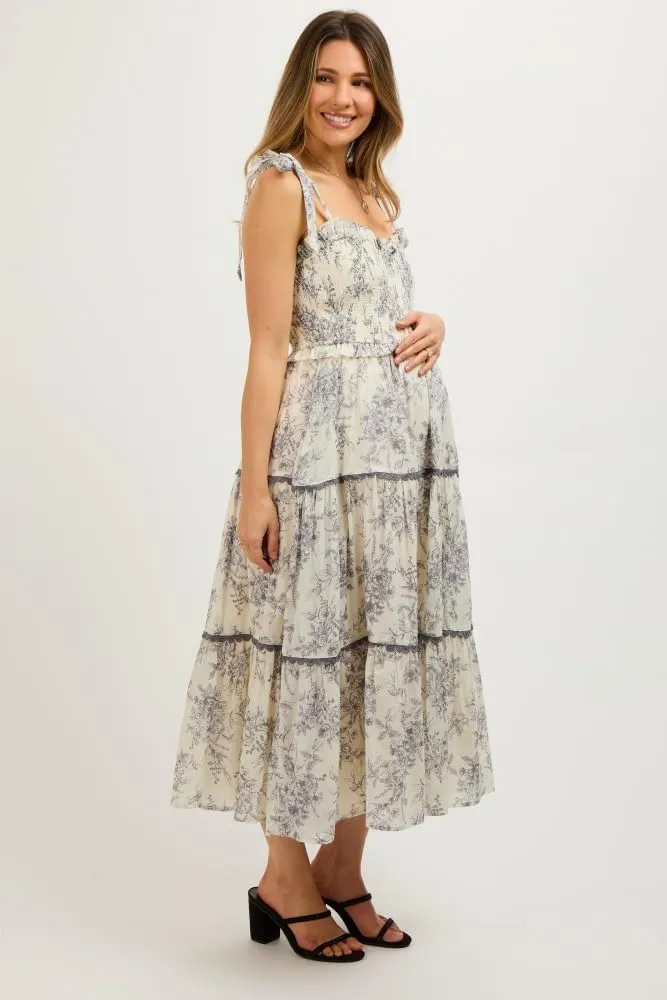 PinkBlush Floral Sleeveless Ruffle Tiered Maternity Midi Dress