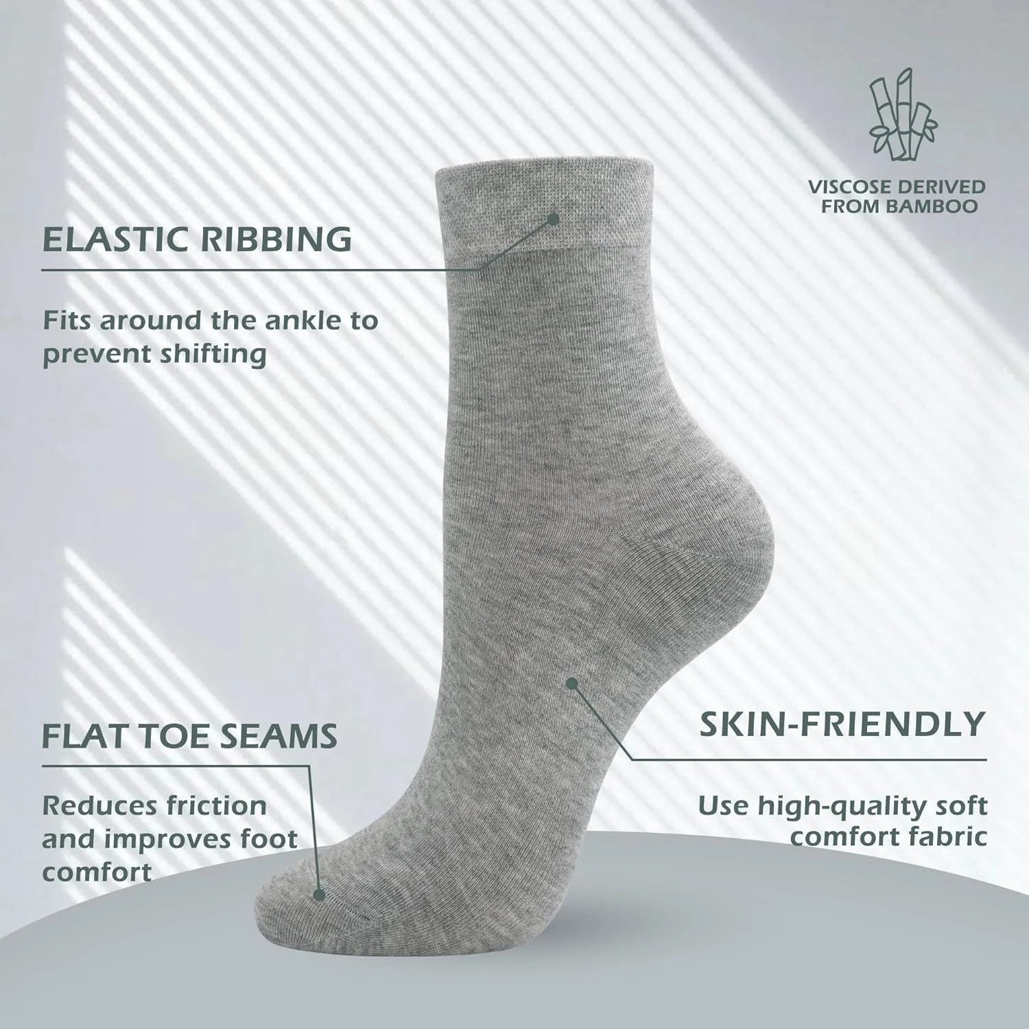 SERISIMPLE Women Thin Viscose Bamboo Socks Crew Lightweight Above Ankle Casual Dress Sock For Ladies Bootie Trouser 5 Pairs