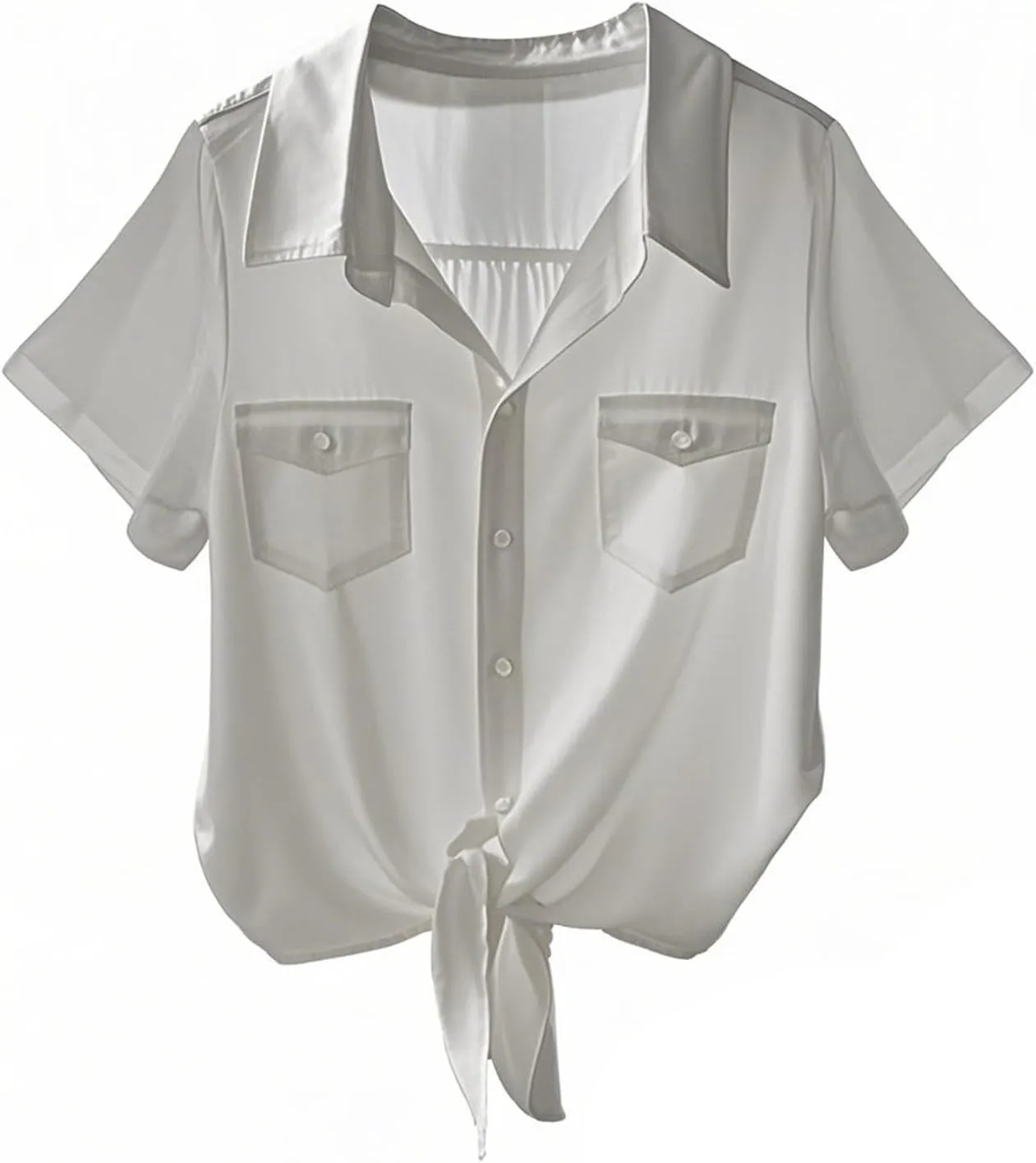 SRHJOPNFR Womens Button Down Shirt Fashion Tie Front Knot Short Sleeve Tops Casual Business Blouse