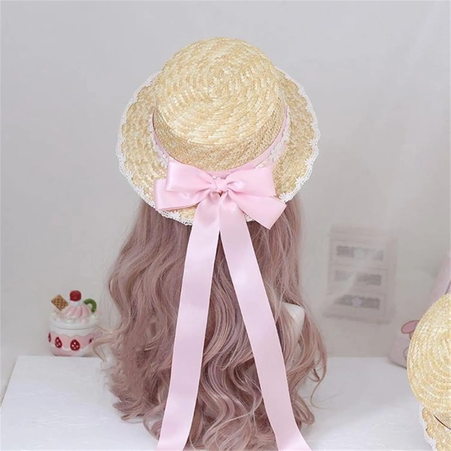 Straw Hat Women TeaParty Sunhat Bows Straw Hat Ribbon Straw Hat Straw Beachs Hat Sunhat Black