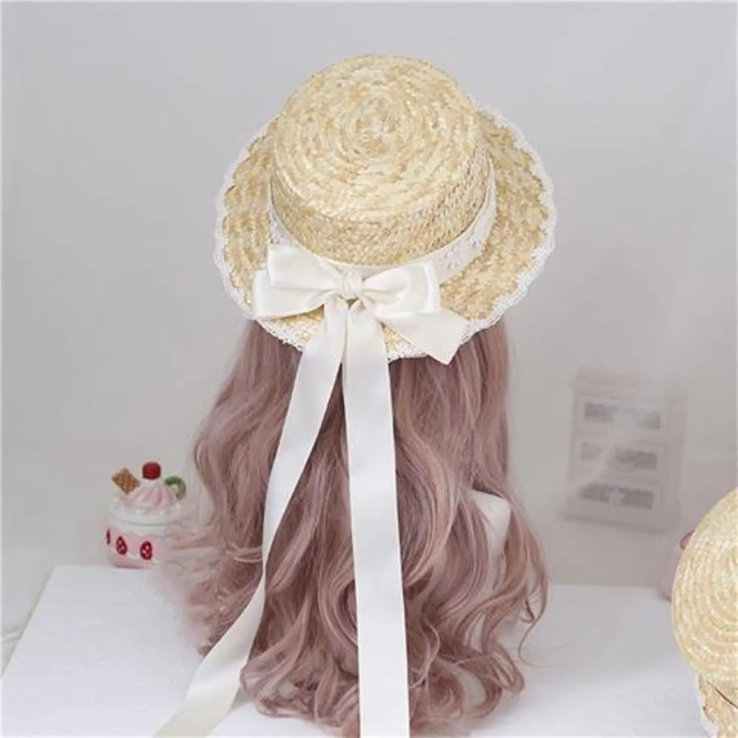 Straw Hat Women TeaParty Sunhat Bows Straw Hat Ribbon Straw Hat Straw Beachs Hat Sunhat Black
