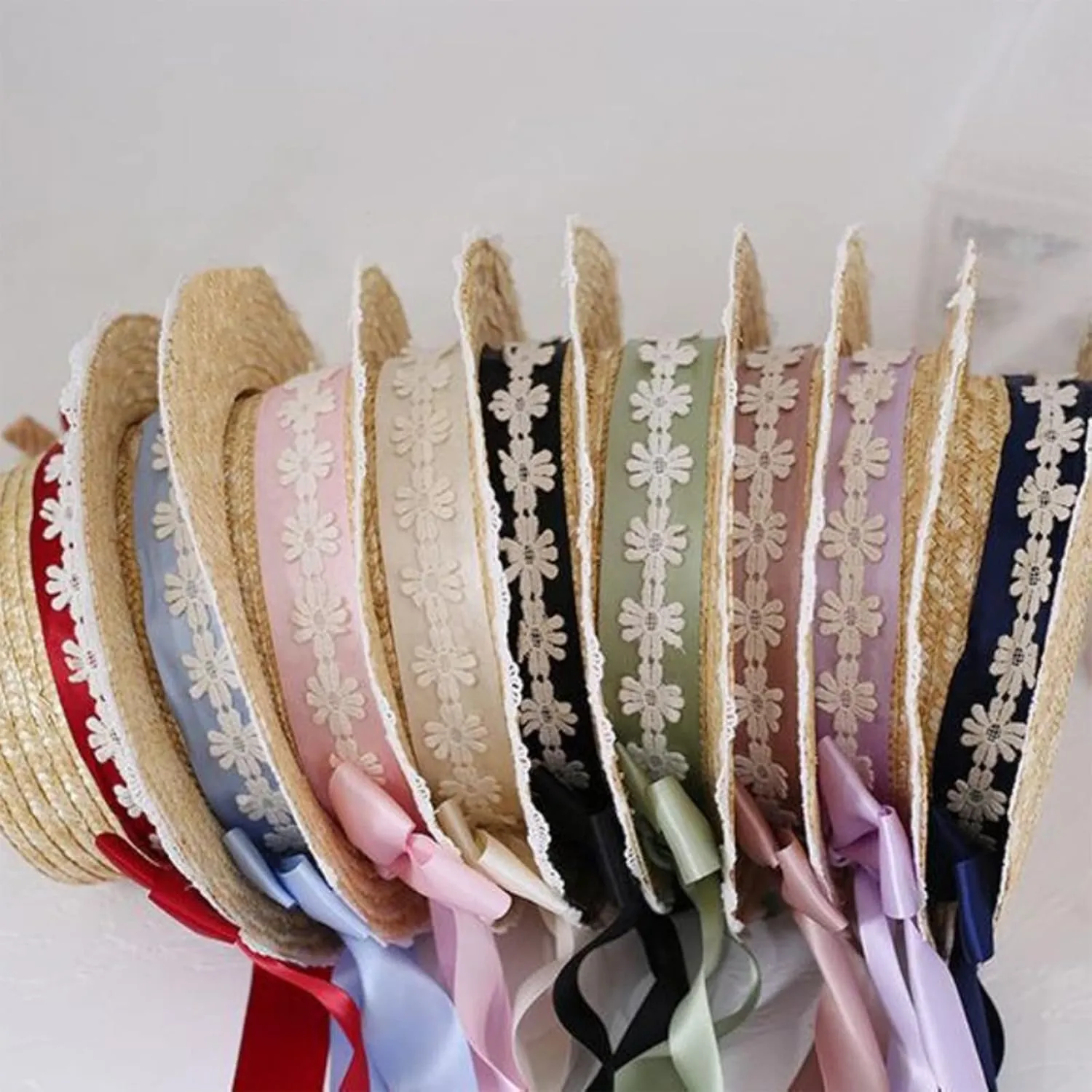 Straw Hat Women TeaParty Sunhat Bows Straw Hat Ribbon Straw Hat Straw Beachs Hat Sunhat Black