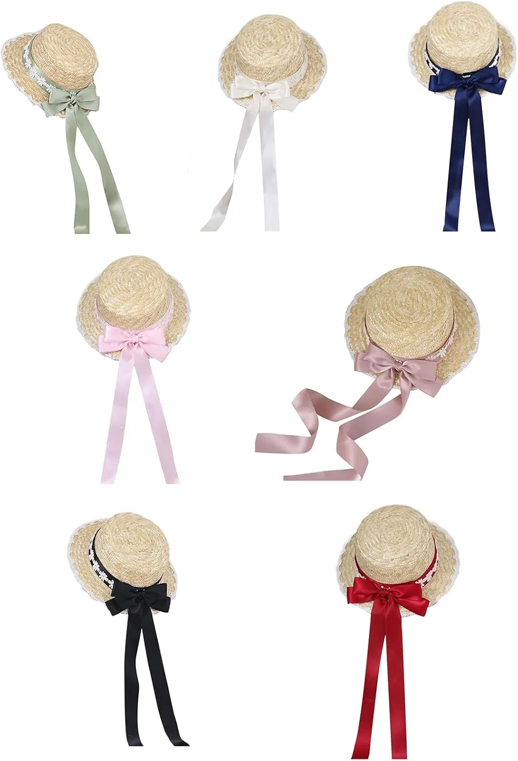 Straw Hat Women TeaParty Sunhat Bows Straw Hat Ribbon Straw Hat Straw Beachs Hat Sunhat Black