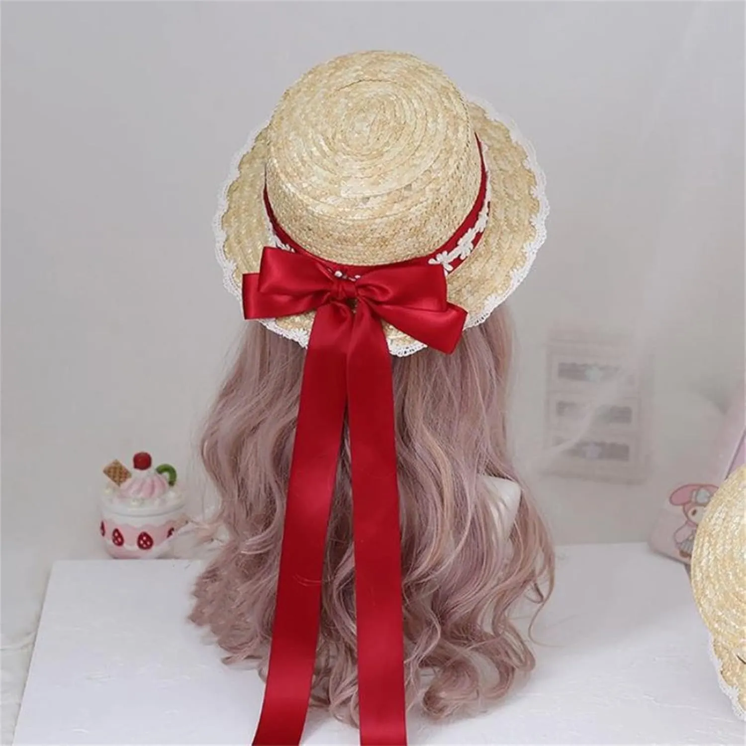 Straw Hat Women TeaParty Sunhat Bows Straw Hat Ribbon Straw Hat Straw Beachs Hat Sunhat Black