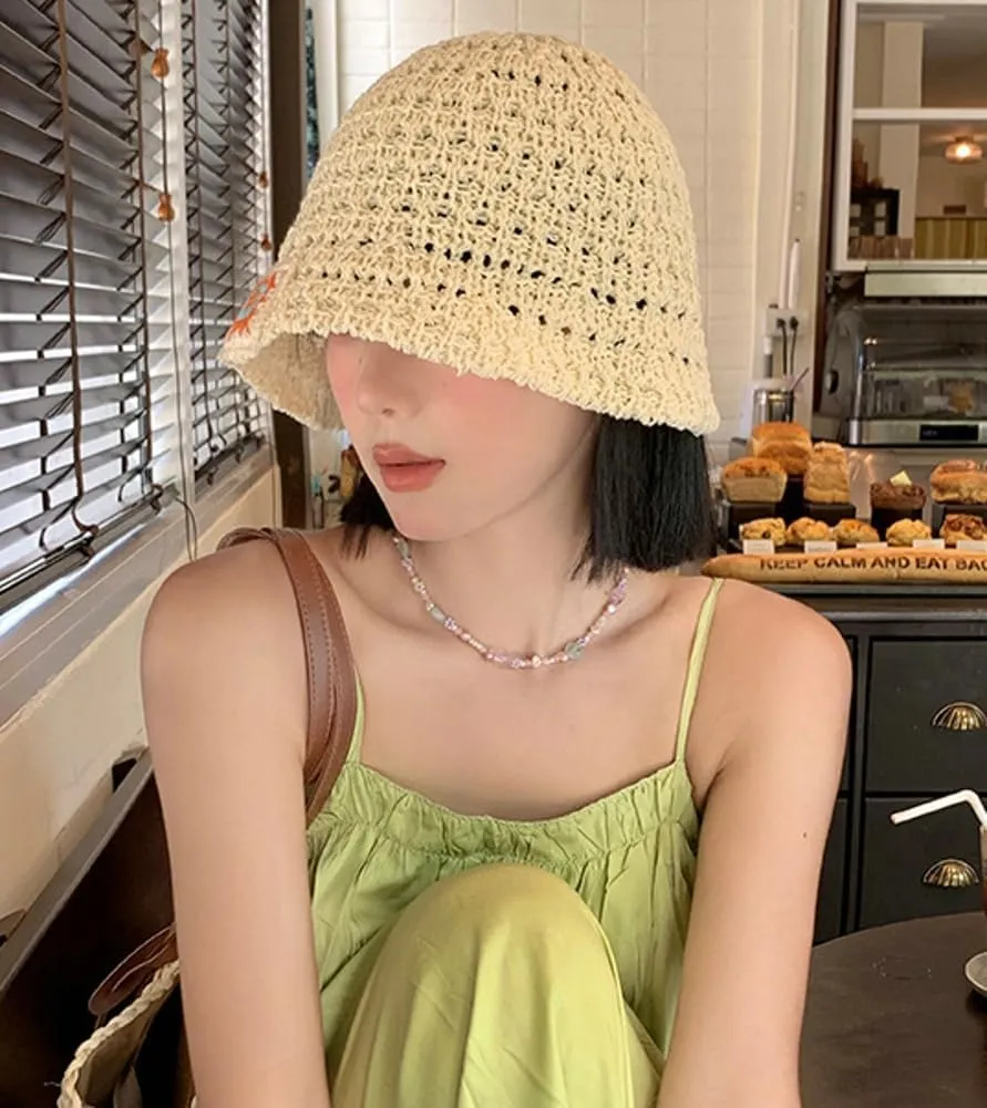 Straw Hats Sun Hats for Women Handmade Straw Bucket Hat Wide Brim Fisherman Hat Packable Summer Beach Bucket Cap UPF 50 