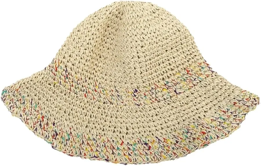Straw Woven Beach Hats for Women Wide Brim Sun Hats for Women UV Protection Bucket Hat Sun Cap Beach Travel Holiday