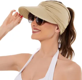 Sun Hats for Women UV Protection Sun Visor Wide Brim Summer Hats with Ponytail
