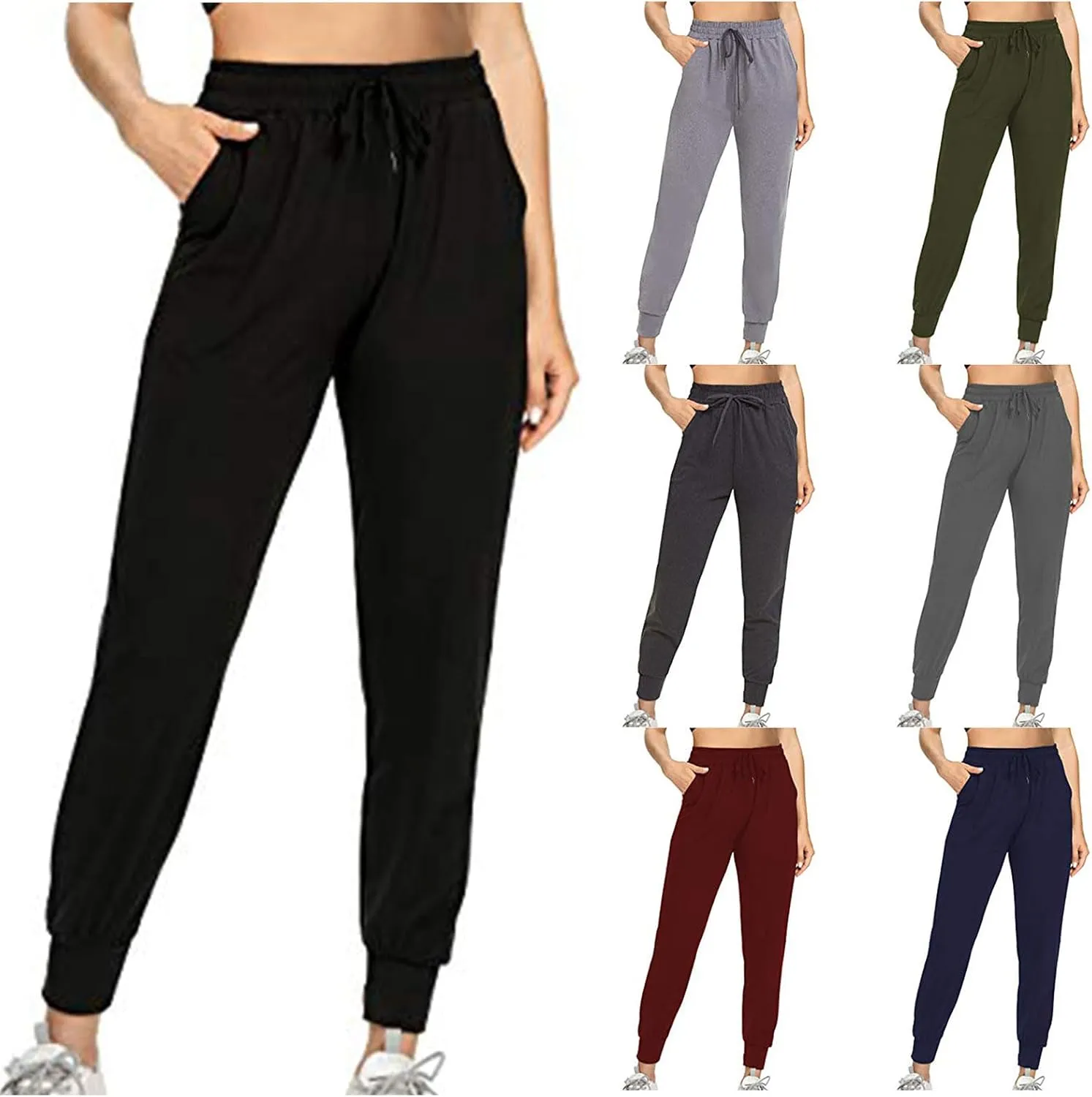 Sweatpants for Women Casual Elastic Drawstring High Waist Pants Slim Fit Workout Jogger Lounge Pants Yoga Trousers