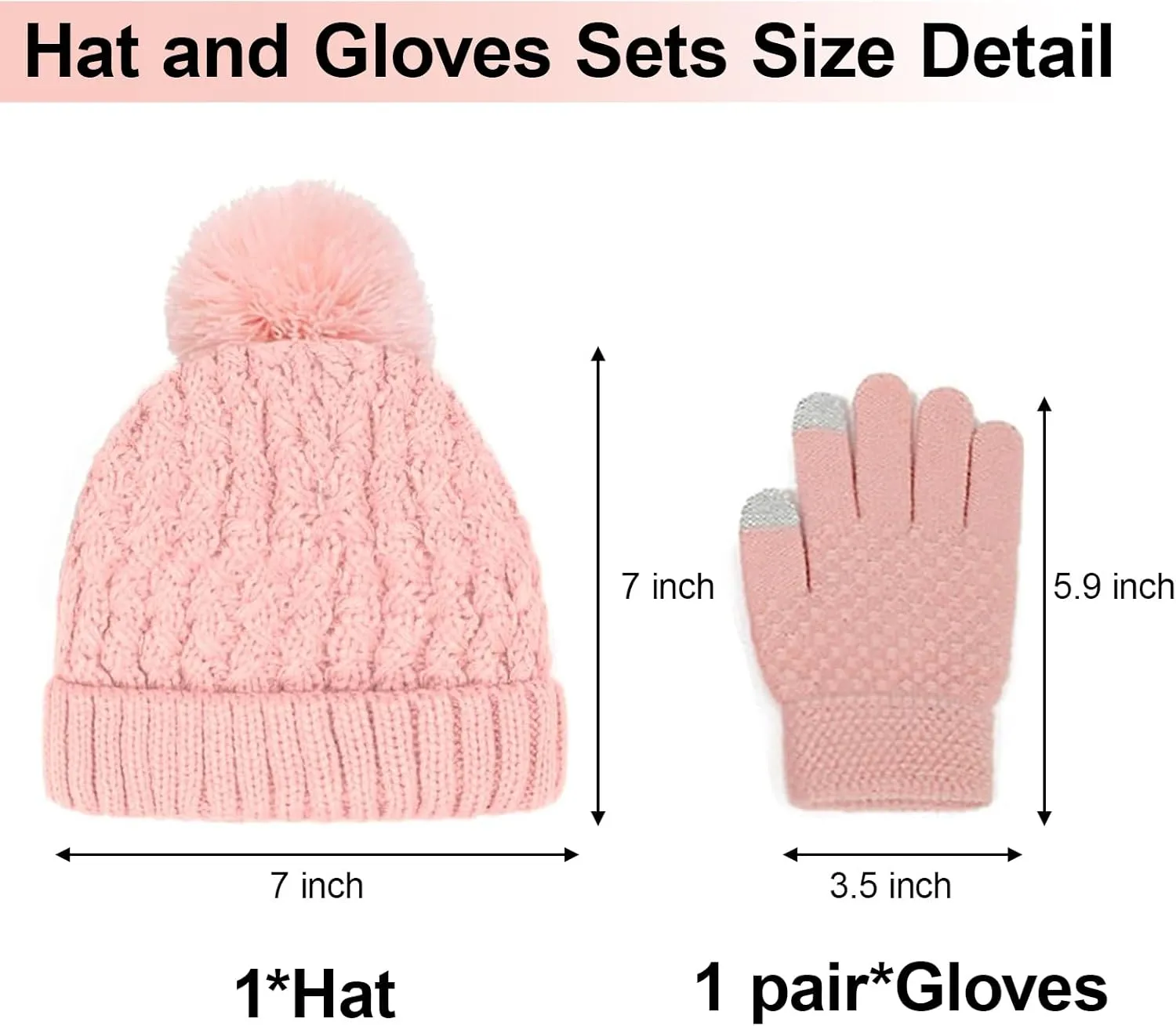 Toddler Winter Beanie Hat Gloves Set for Girls Boys Knit Pompom Hats Fleece Lined Skull Ski Cap Sets 1-6 Years