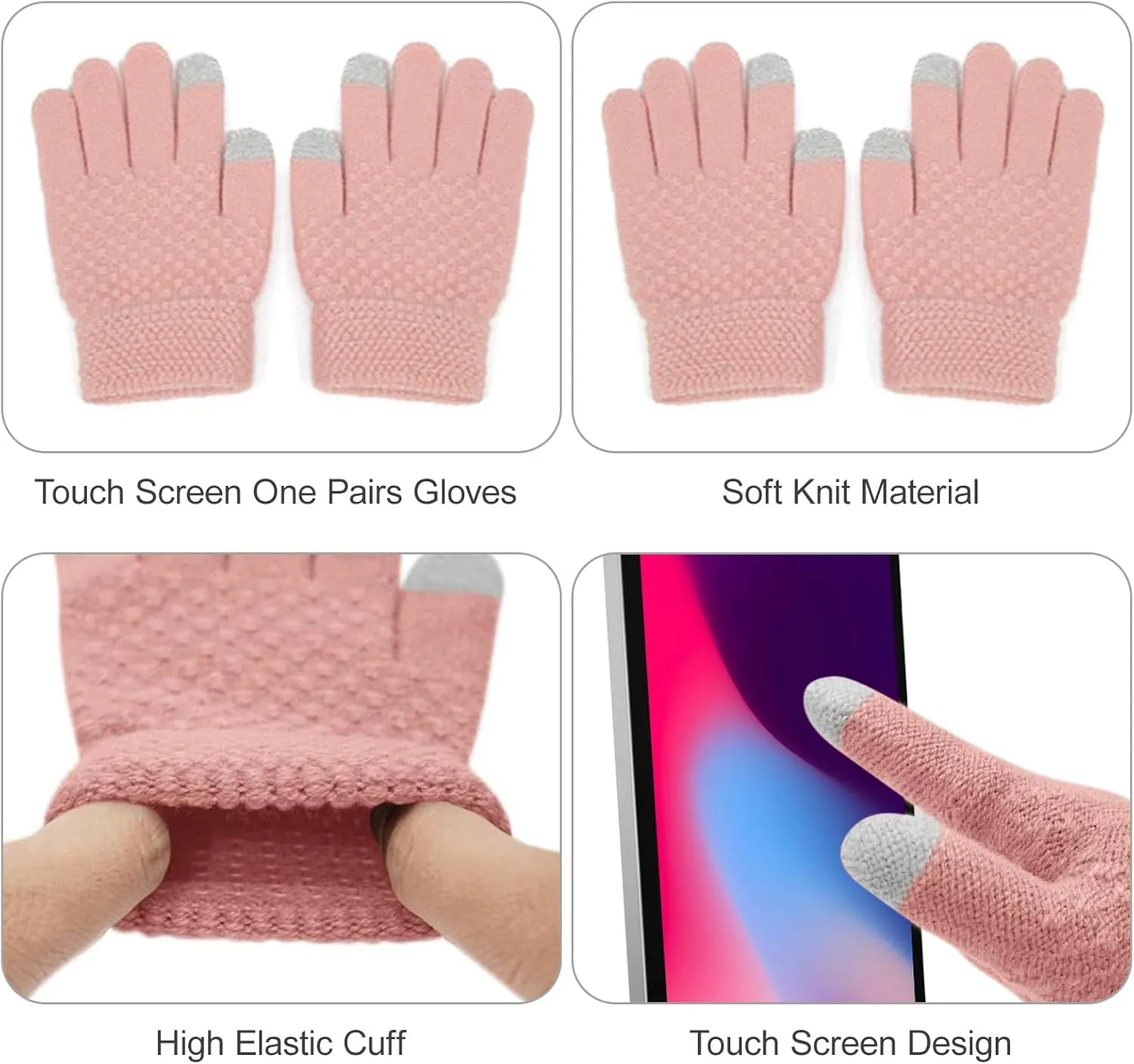 Toddler Winter Beanie Hat Gloves Set for Girls Boys Knit Pompom Hats Fleece Lined Skull Ski Cap Sets 1-6 Years