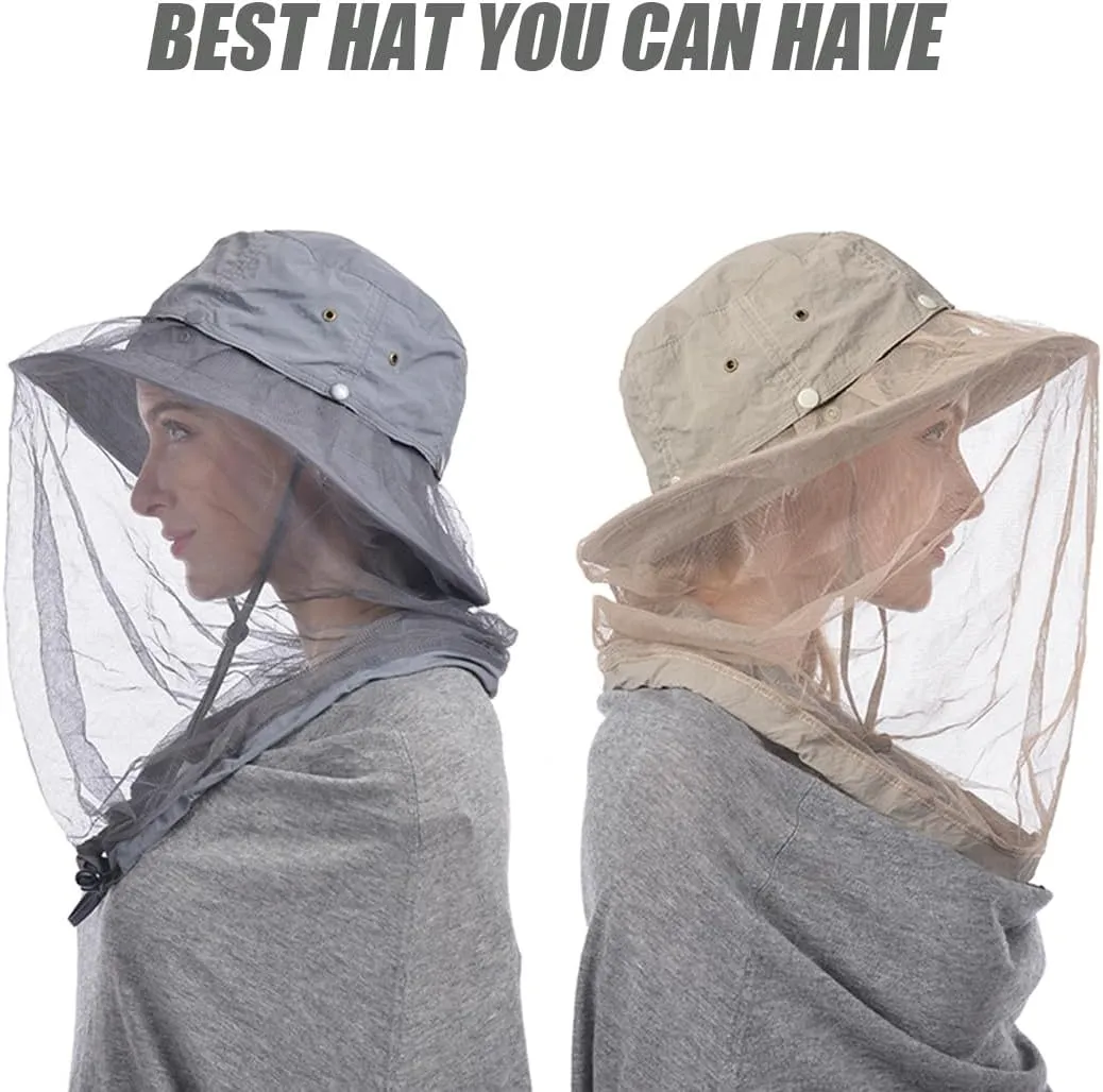 USHAKE Head Net Hat, Safari Hat Sun Hat Bucket Hat with Hidden Net Mesh