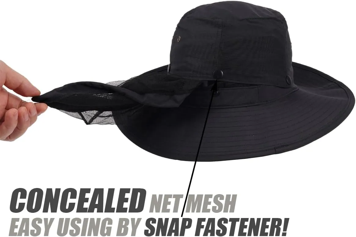 USHAKE Head Net Hat, Safari Hat Sun Hat Bucket Hat with Hidden Net Mesh