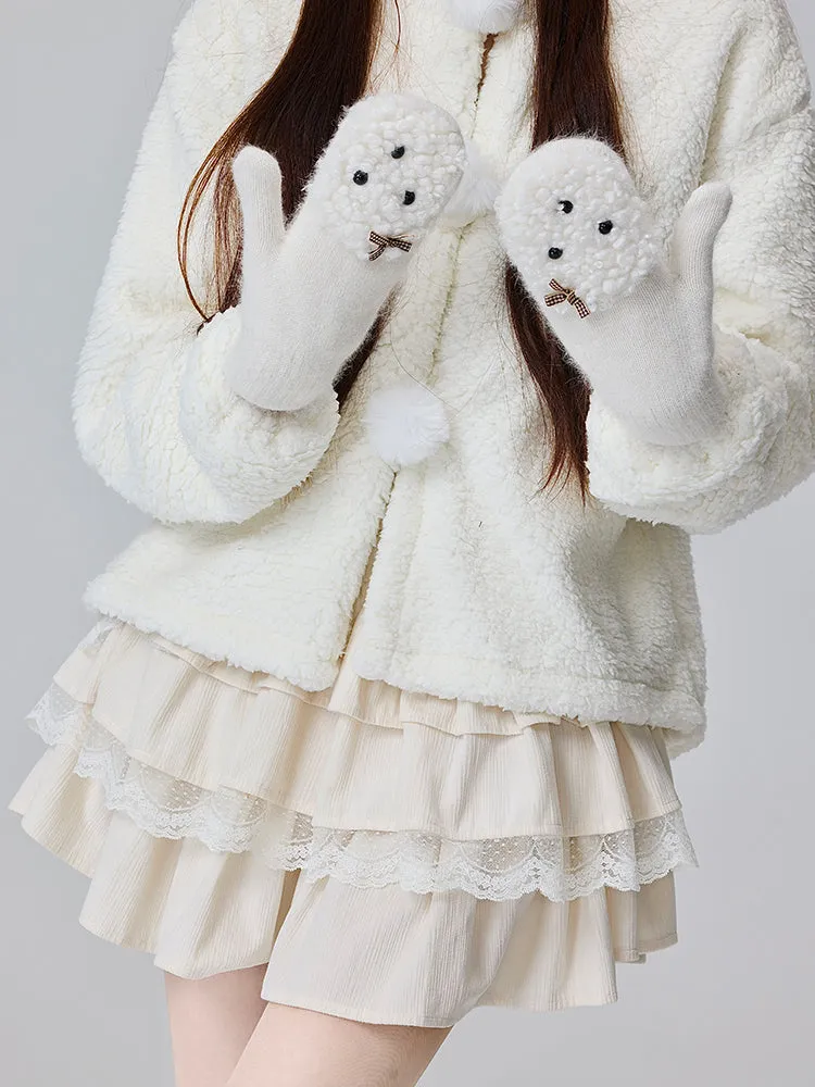 White Lolita Bow Details Puppy Design Gloves