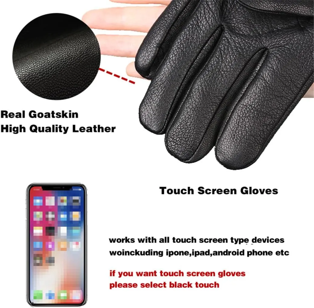 Winter Men's Deerskin Leather Gloves Soft Warm Wool Lining Black Leather Gloves
