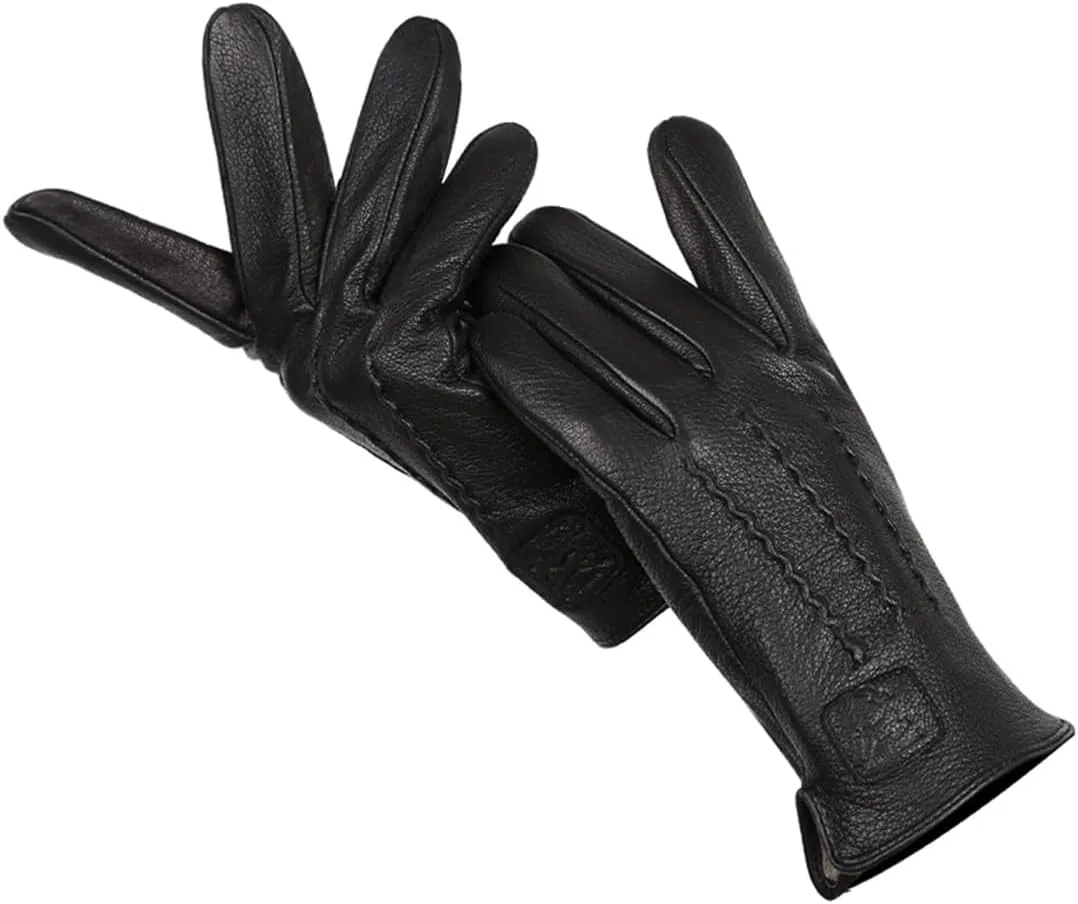 Winter Men's Deerskin Leather Gloves Soft Warm Wool Lining Black Leather Gloves
