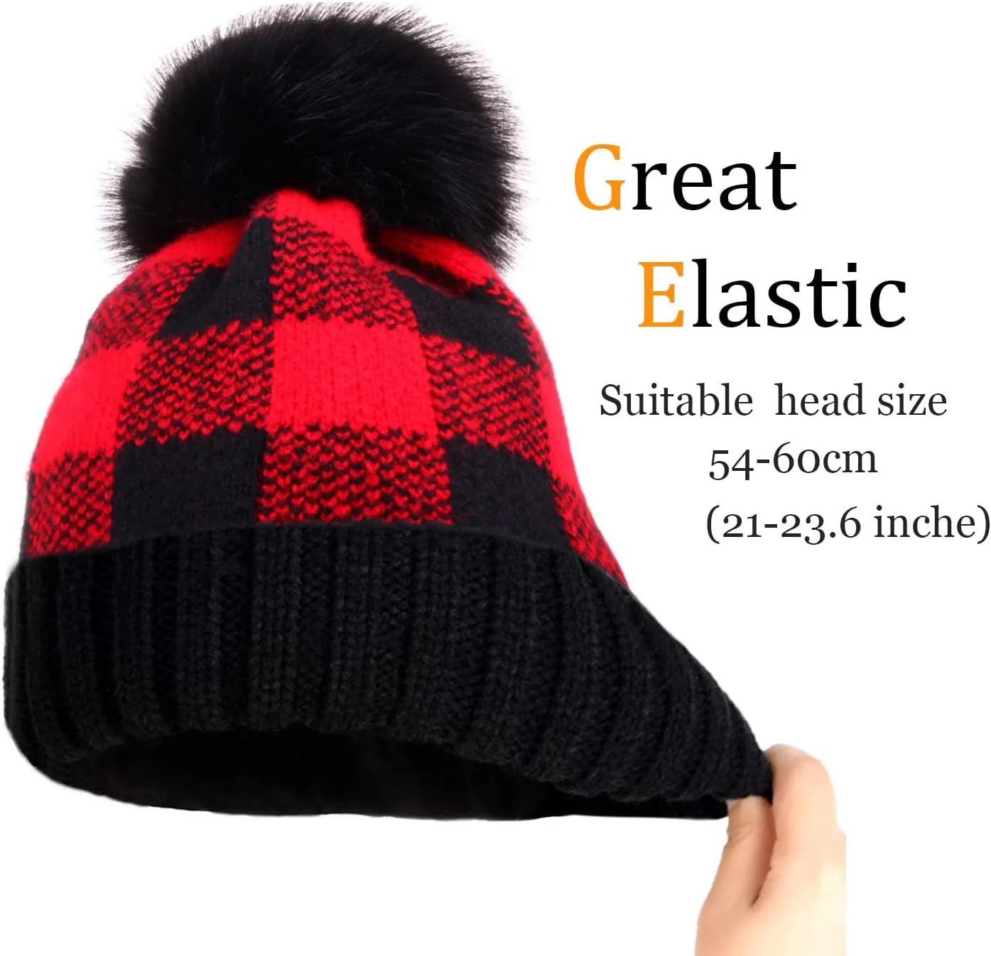 Winter Soft Stretch Buffalo Plaid Cuff Beanie Hat Thick Chunky Warm Knit Skull Ski Cap